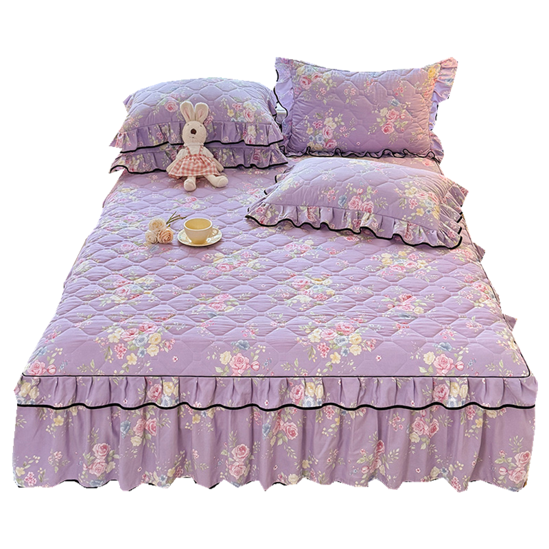 2025新款全棉夹棉床裙三件套纯棉床罩套1.8m席梦思保护套防滑床单,淘宝优惠券,粉丝福利购,淘宝优惠卷