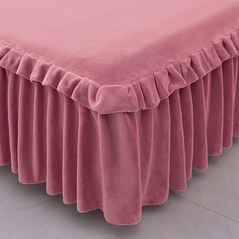 纯色韩版花边牛奶绒床裙单件床罩加厚保暖珊瑚绒席梦思防滑保护套,淘宝优惠券,粉丝福利购,淘宝优惠卷