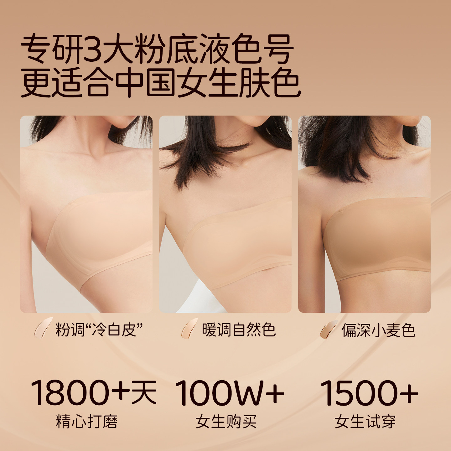 好奇蜜斯无肩带内衣女防滑抹胸无痕无钢圈粉底液文胸罩裹胸夏薄肤