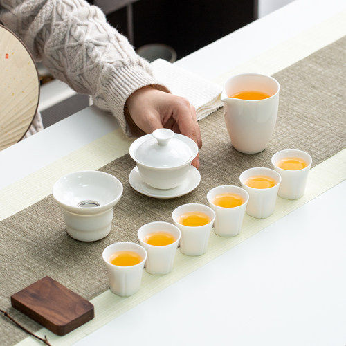 羊脂玉茶具套装简约白瓷盖碗礼盒装功夫茶具商务伴手礼可定制logo - 图1