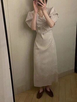 Kimchi Country Ramie Slim Dongdaemun Summer New Linen Dress Slim Dress 2023 Summer