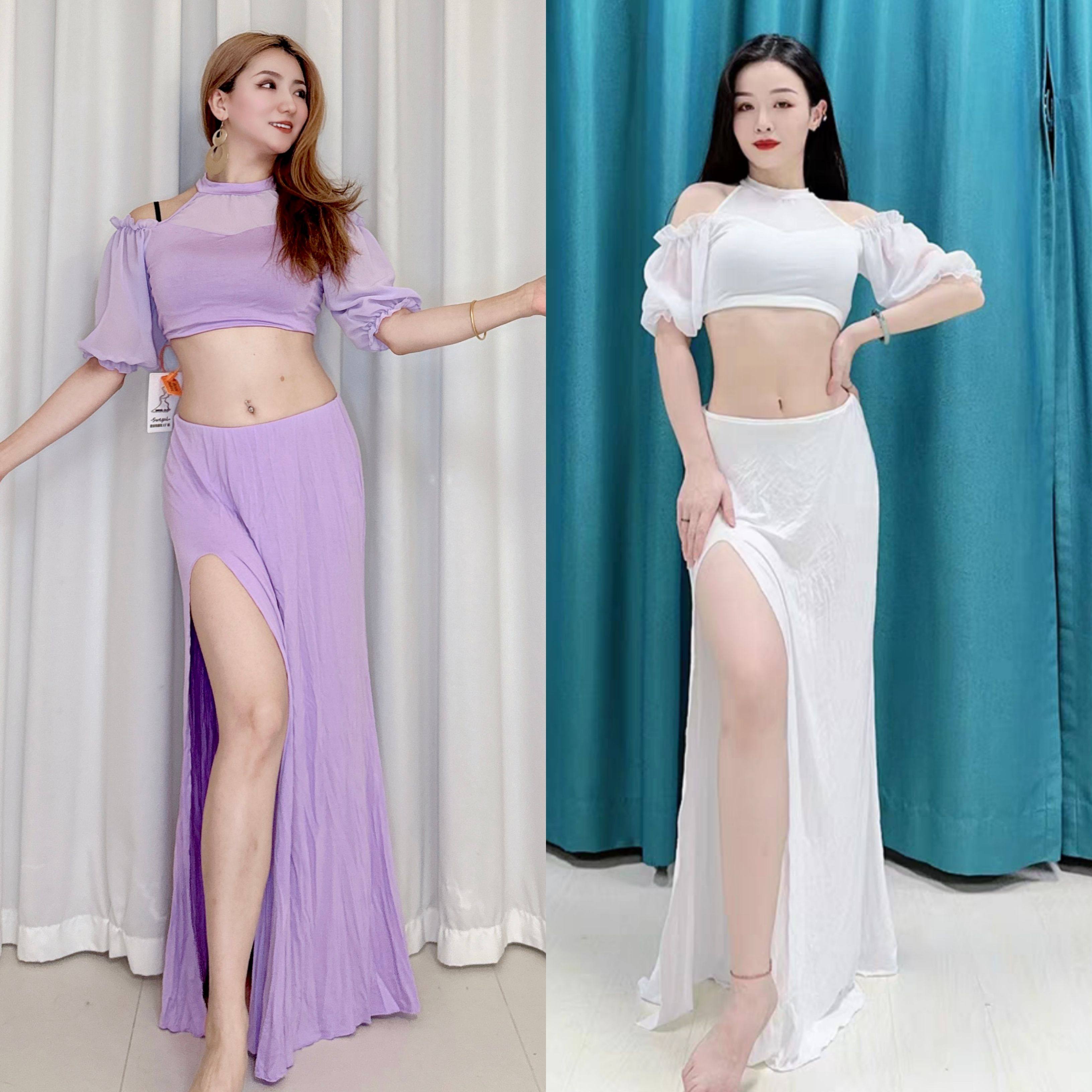 SWEGAL肚皮舞练功服仙女公主泡泡袖拼接莫代尔练功服套装雪纺袖,淘宝优惠券,粉丝福利购,淘宝优惠卷