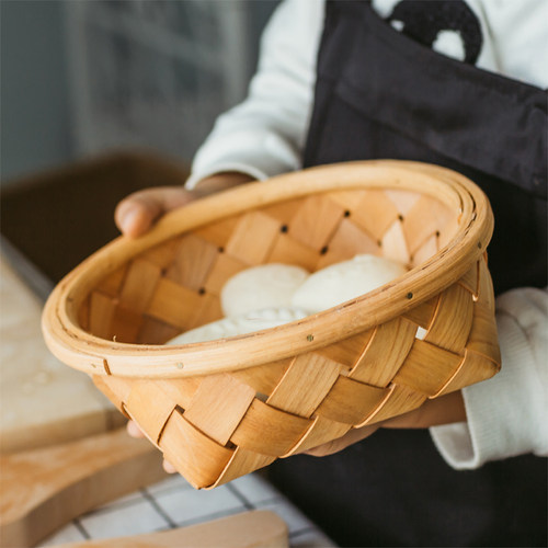野餐篮小提篮竹编篮子收纳筐藤编圆形厨房编织水果鸡蛋姜蒜收纳盒 - 图0