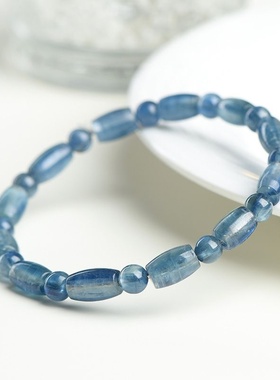 天然双色蓝晶石桶珠手串 蓝晶石米珠手链