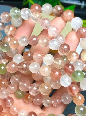 天然水晶粉兔毛手串彩色顺发晶手链时尚女款甜美色系闺蜜饰品礼