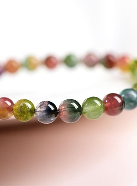 天然西瓜碧玺手链 时尚老矿西瓜色彩碧玺手串