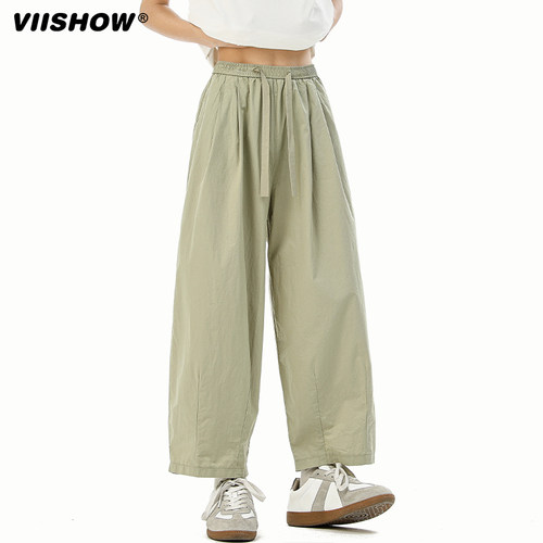VIISHOW日系褶皱九分裤男夏季薄款宽松纯棉慵懒风百搭直筒休闲裤 - 图0