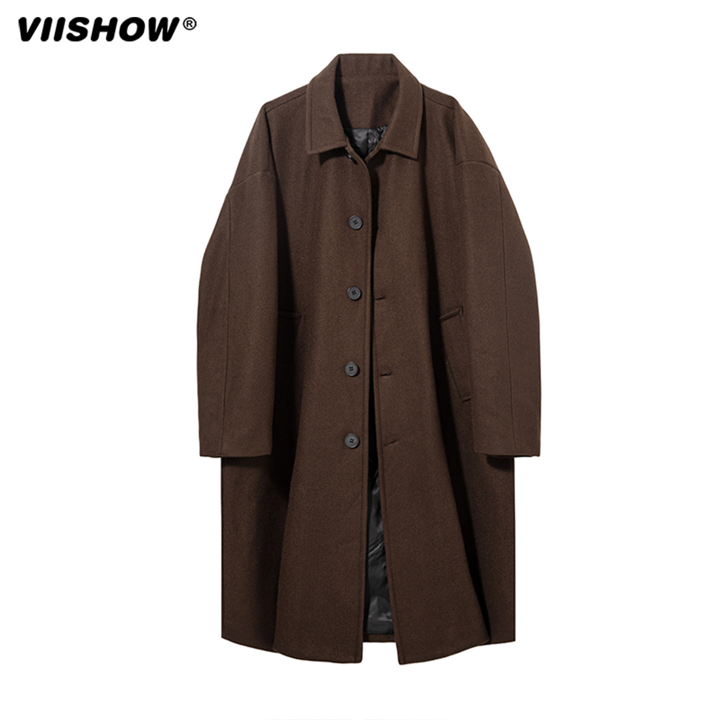 VIISHOW双面毛呢翻领大衣男秋冬中长款风衣日系宽松复古加厚外套,淘宝优惠券,粉丝福利购,淘宝优惠卷