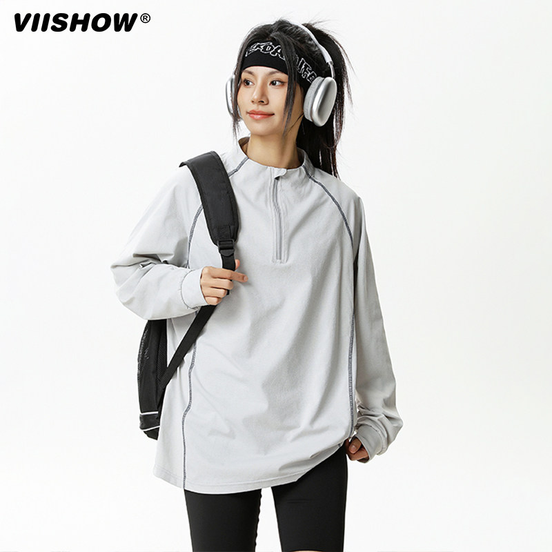 VIISHOW户外半高领拉链长袖T恤男25年春宽松百搭吸湿运动速干打底,淘宝优惠券,粉丝福利购,淘宝优惠卷