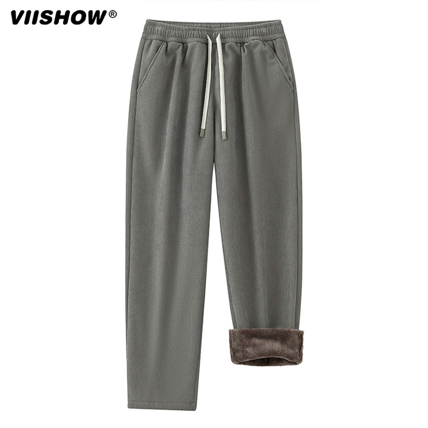 VIISHOW冬季复古纯色灯芯绒抓绒裤男潮牌宽松加绒加厚保暖直筒裤,淘宝优惠券,粉丝福利购,淘宝优惠卷