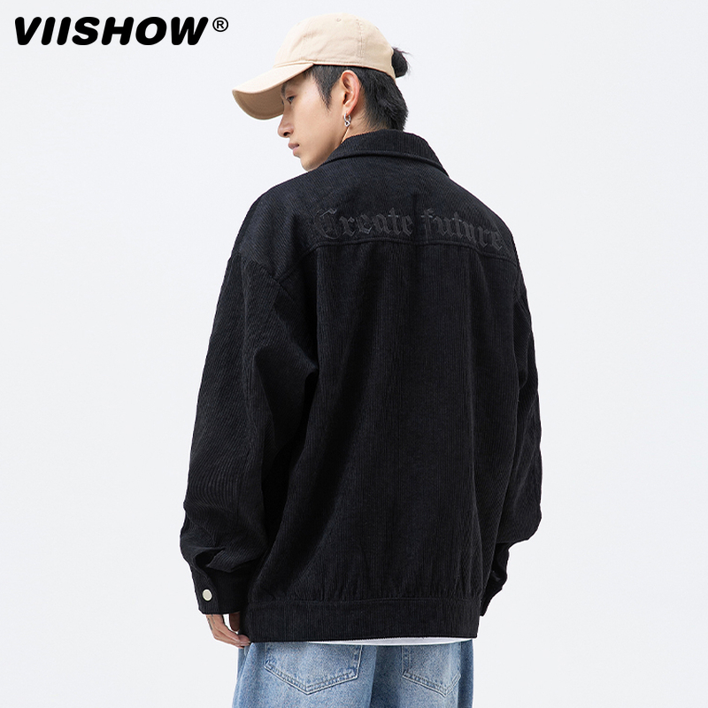 VIISHOW美式复古灯芯绒外套男春秋新款潮牌休闲宽松工装情侣夹克 - 图0