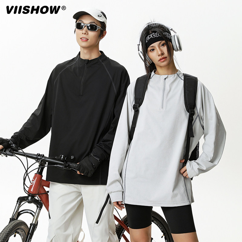 VIISHOW户外半高领拉链长袖T恤男25年春宽松百搭吸湿运动速干打底,淘宝优惠券,粉丝福利购,淘宝优惠卷