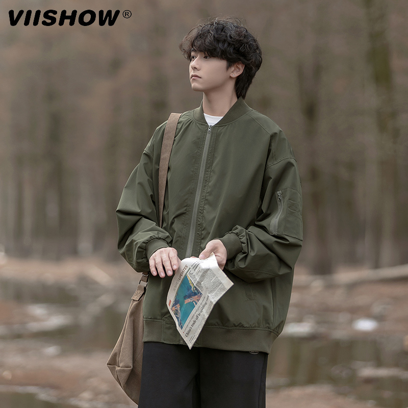 VIISHOW美式飞行员夹克男春秋款复古宽松潮流棒球服机能工装外套-图0