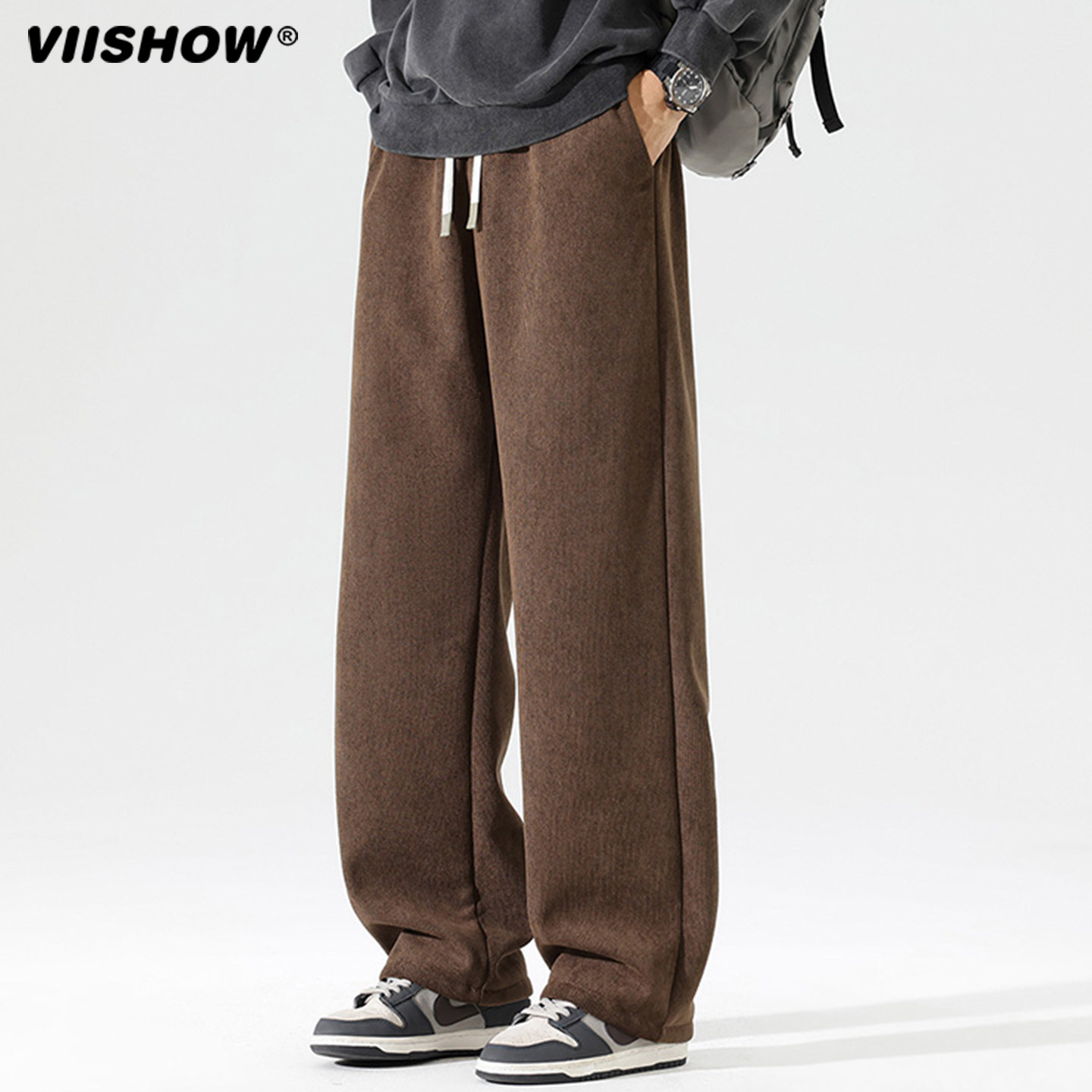 VIISHOW冬季复古纯色灯芯绒抓绒裤男潮牌宽松加绒加厚保暖直筒裤,淘宝优惠券,粉丝福利购,淘宝优惠卷
