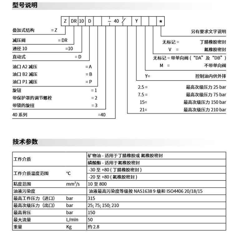 ZDR10DA1-40/21Y ZDR10DP1-40/2.5YM/15YM恒立立新叠加式减压阀 - 图2