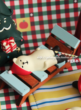 少女心白熊沙滩椅微场景包邮摆件