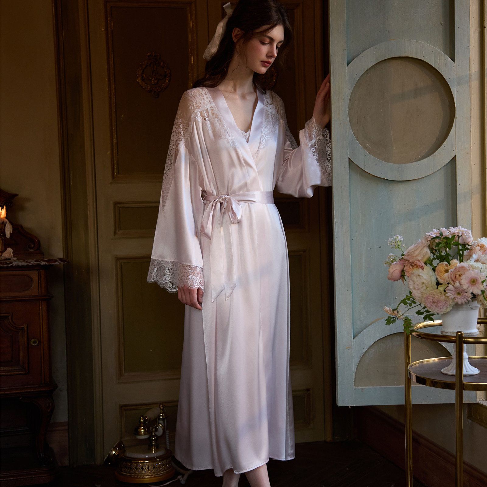 RoseTree新娘晨袍女春秋法式高级感睡裙睡袍两件套性感睡衣带胸垫,淘宝优惠券,粉丝福利购,淘宝优惠卷