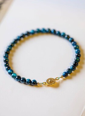 【杭州灵隐】天然蓝色虎眼石手链招财好运情侣手串送女朋友礼物