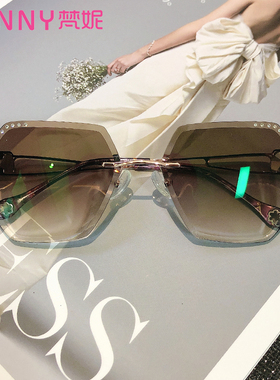 女有度数无框切边镶钻超轻太阳镜