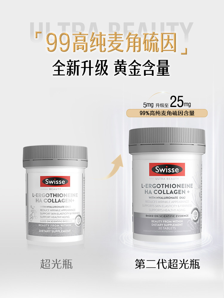 Swisse斯维诗超光瓶麦角硫因口服美容专利胶原蛋白肽玻尿酸保健品