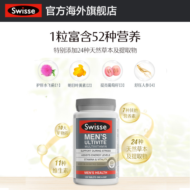 swisse官方海外旗舰店澳洲swisse斯维诗男士复合维生素120粒*2瓶 番茄红素维生素C2