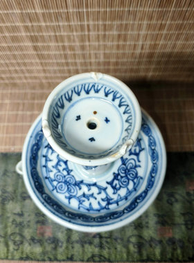 景德镇手绘青花缠枝莲老油灯