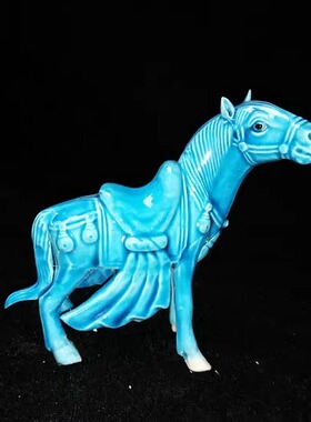雕塑瓷厂珐蓝釉大号成套鞍马八马