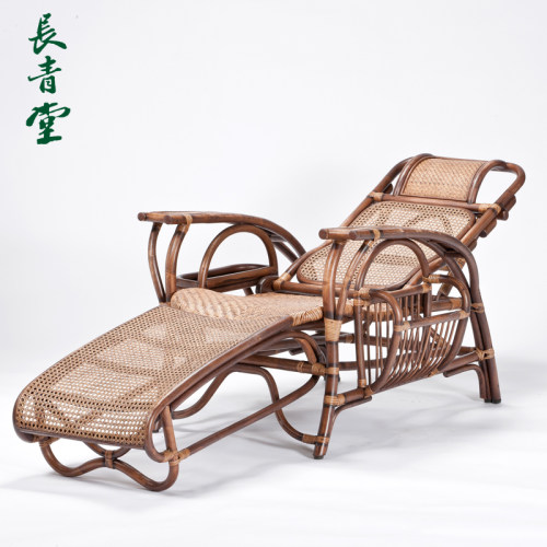 长青堂藤编躺椅折叠午休阳台天然藤椅子家用凉椅老人靠背椅午睡椅 - 图0