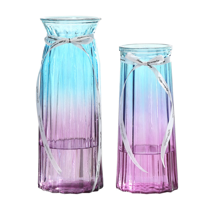 【二件套】北欧玻璃花瓶竖纹透明水培大号富贵竹百合客厅插花摆件,淘宝优惠券,粉丝福利购,淘宝优惠卷