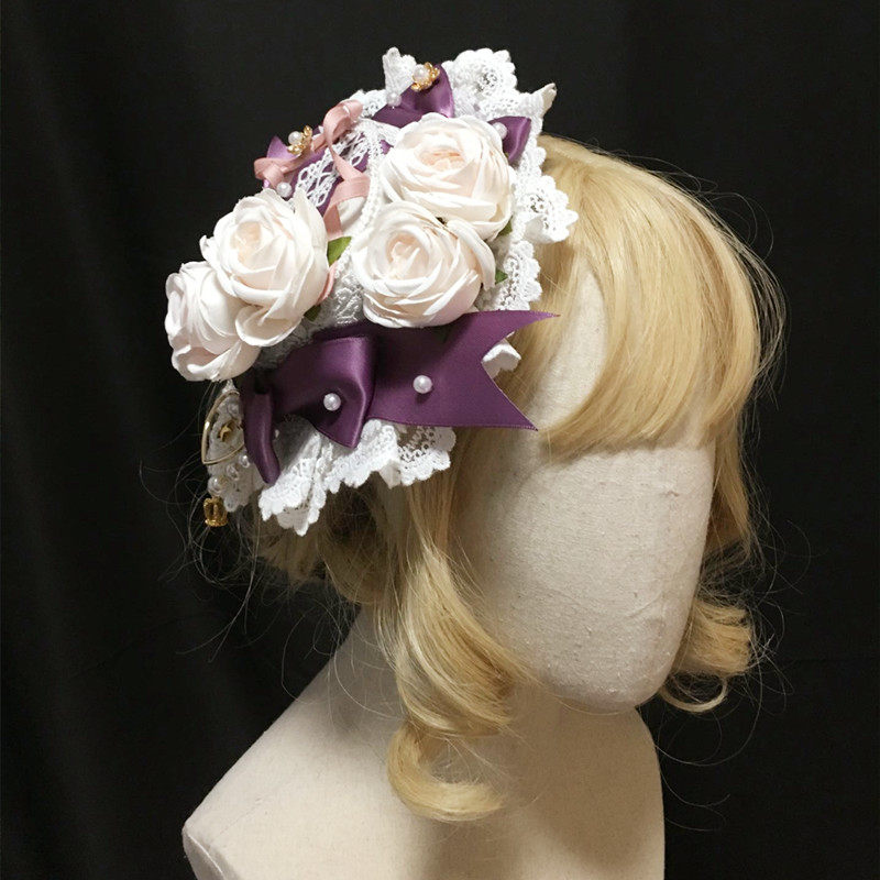 Lolita茶会华丽扁帽礼帽花嫁帽子汉洋折衷发饰优雅洋裙洛丽塔头饰 乐葵手作 淘优券