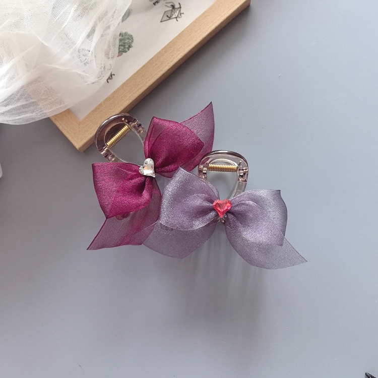 日本进口珠光雾面高级奢华雪纱欧根纱手工diy蝴蝶结宝石饰品发夹 - 图0