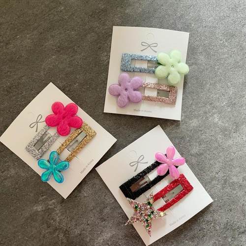 韩国进口闪亮彩色布丝带包不锈钢5厘米方夹手工diy发夹碎发边夹 - 图1