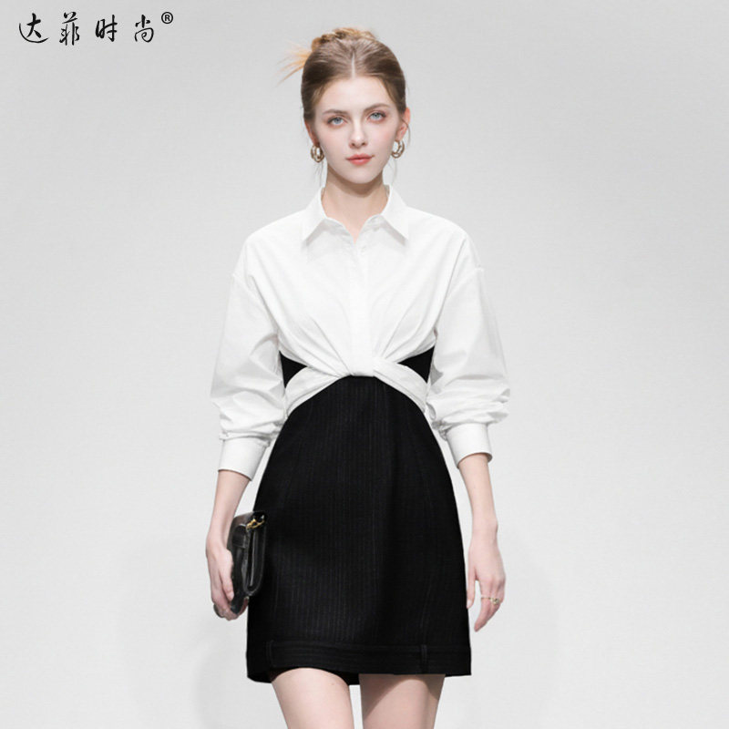 2026春季新款时尚气质绑带设计衬衣+吊带短裙黑色连衣裙套装女装,淘宝优惠券,粉丝福利购,淘宝优惠卷