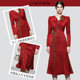 Autumn women's clothing 2023 new temperament red long-sleeved slim waist slim satin dress long skirt for women