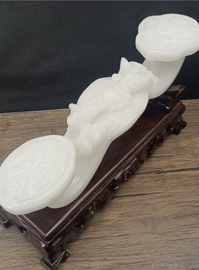 天然玉石白玉貔貅如意摆件客厅玄关办公室架子装饰品乔迁开业送礼