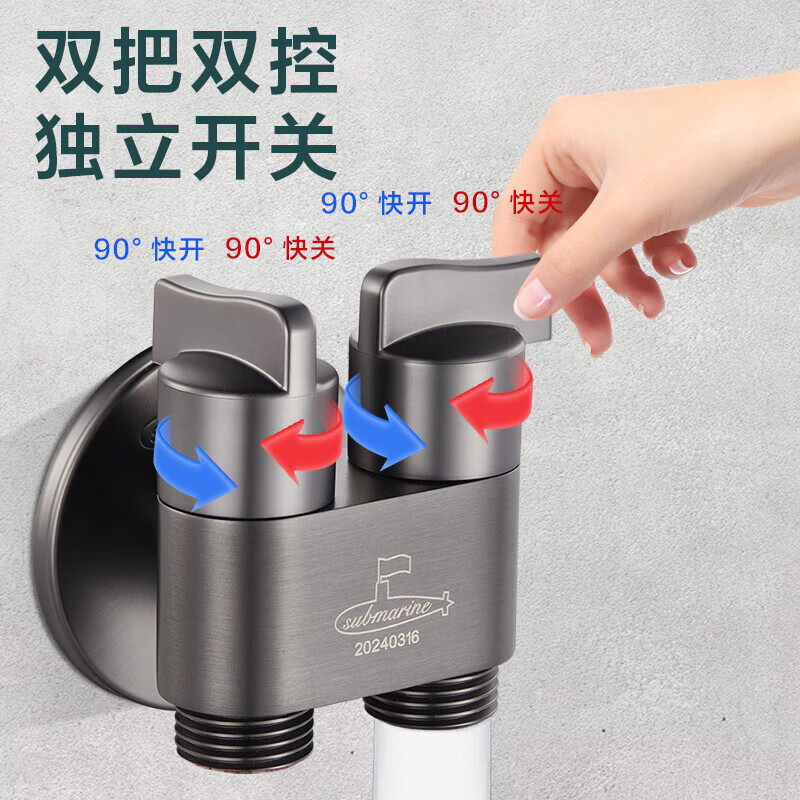 潜水艇枪灰一进二出三出喷枪套装马桶伴侣洗衣机水龙头多功能角阀 - 图0