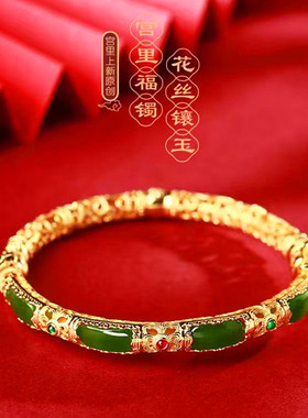 新中式宫廷古风纯银碧玉手镯妈妈