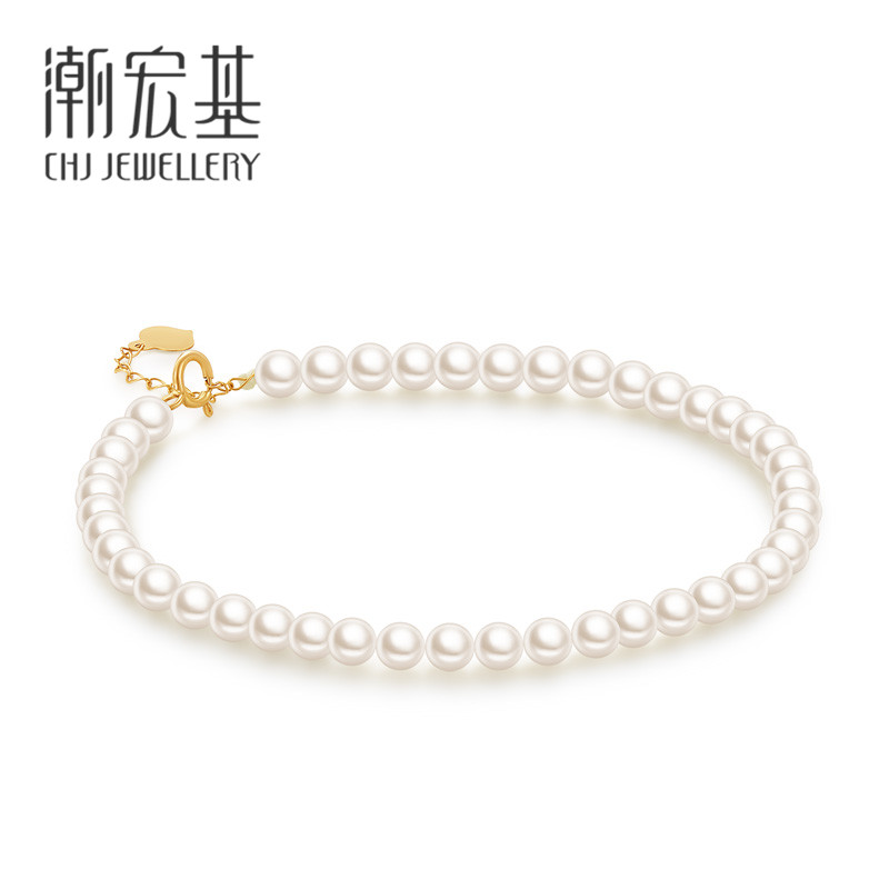 黄 金珍珠手链淡水珠手饰女礼物手绳 18k 潮宏基 小米珠 黄 金珍珠手链淡水珠手饰女礼物手绳 18k 潮宏基 小米珠