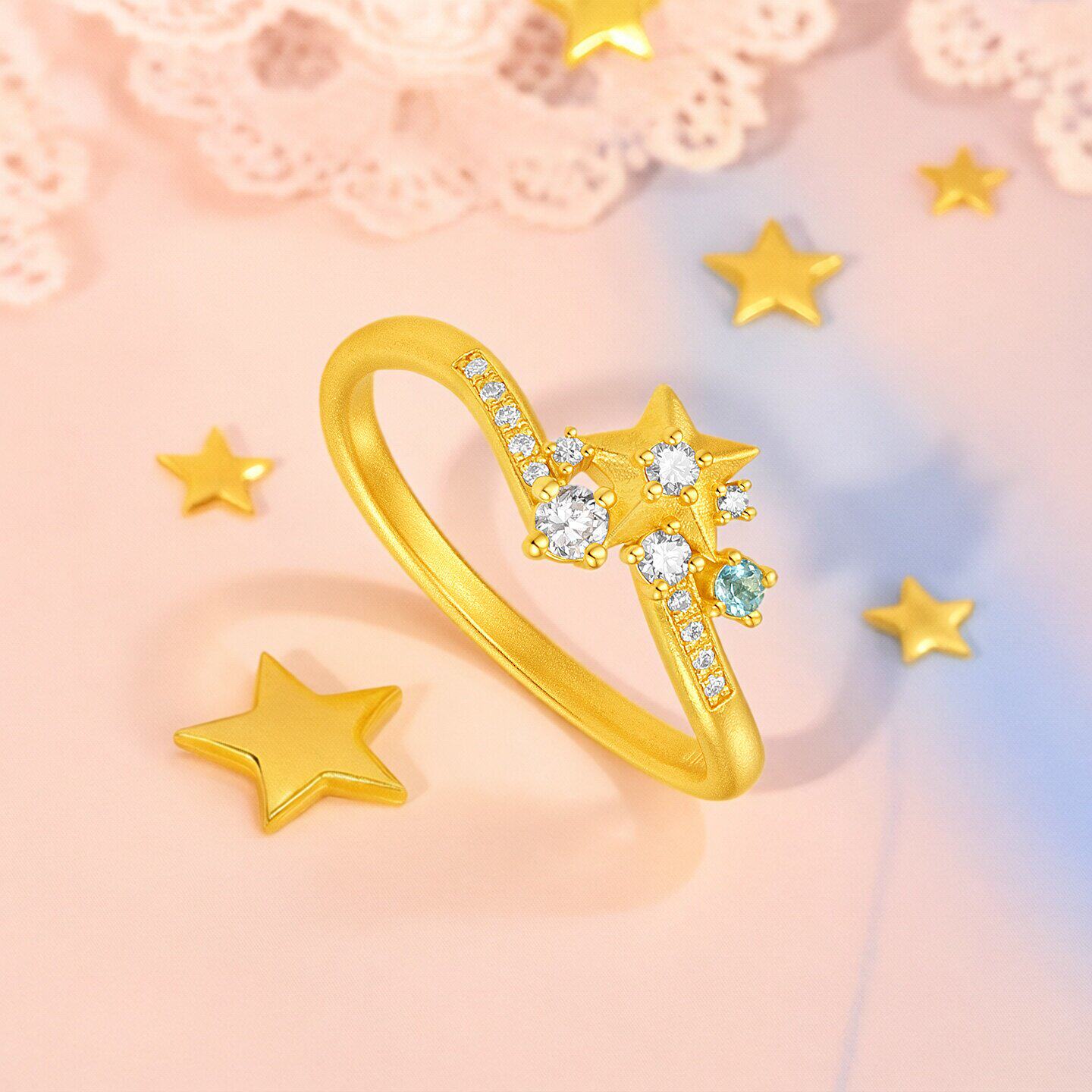 Trendy Acer souffle crown gold diamond ring pure gold ring hand ornament 5G Aurora Meteor inlaid with point diamond W