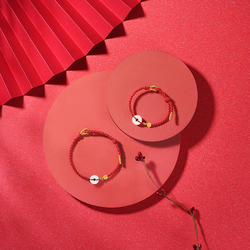 潮宏基好事发生足金翡翠手绳黄金手链铜钱平安扣亲子宝宝新年礼物,淘宝优惠券,粉丝福利购,淘宝优惠卷