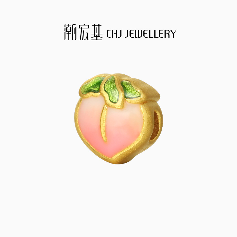 潮宏基国色黄金串珠足金转运珠吊坠硬金鎏彩苹果桃子圣诞礼物女 - 图2