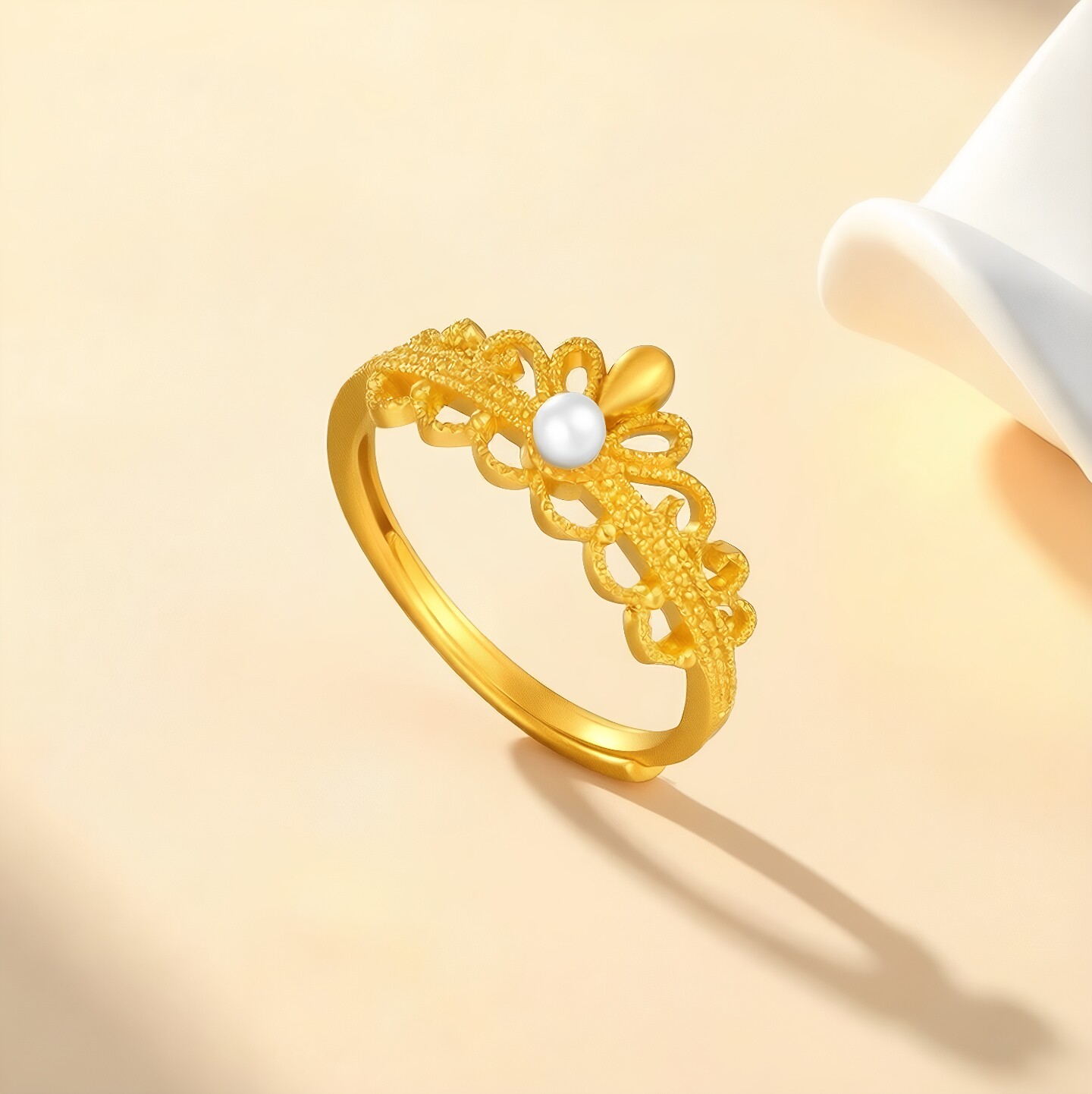 Chao Acer intangible cultural heritage filigree gold pearl ring pure gold ring hand ornament 5G lace high-end sense for women