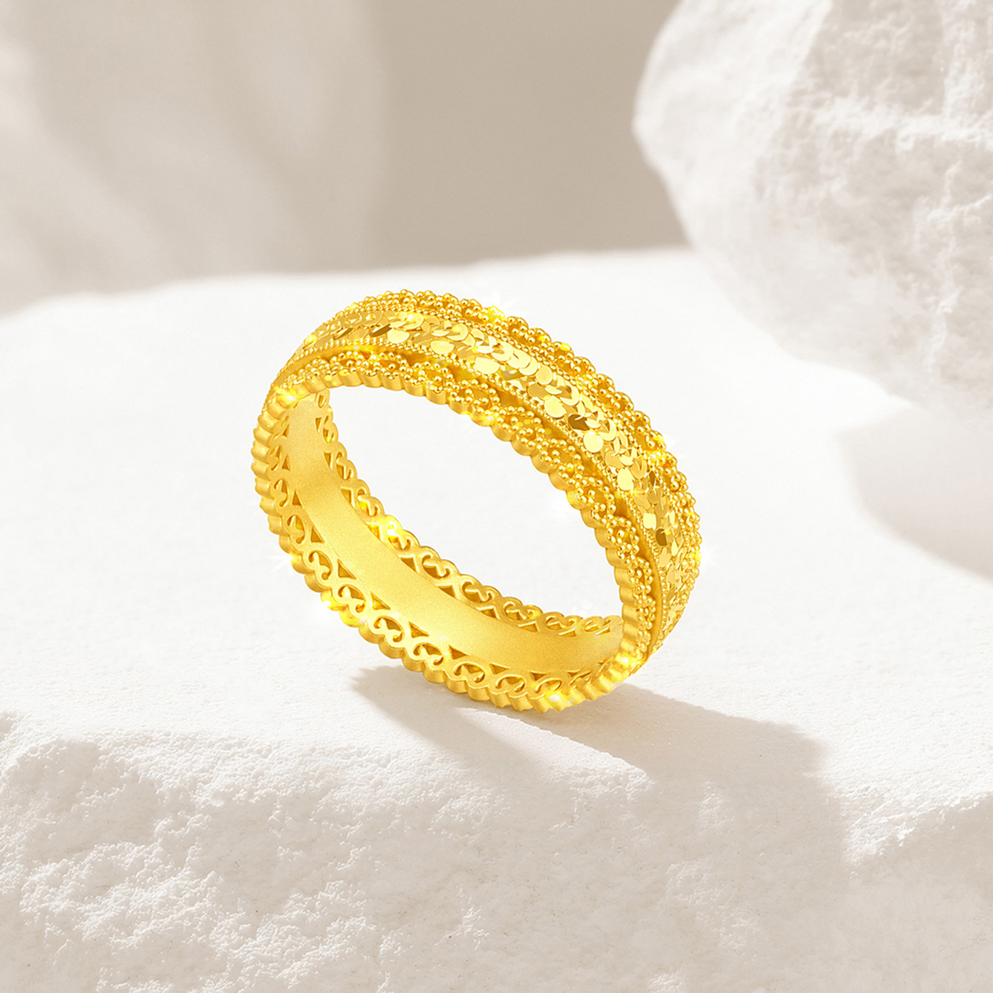 Chao Acer Royal Fan Waist Wan Guan Gold Ring 5G Pure Gold Women's Exploding Sparkling Ice Birthday Gift Priced