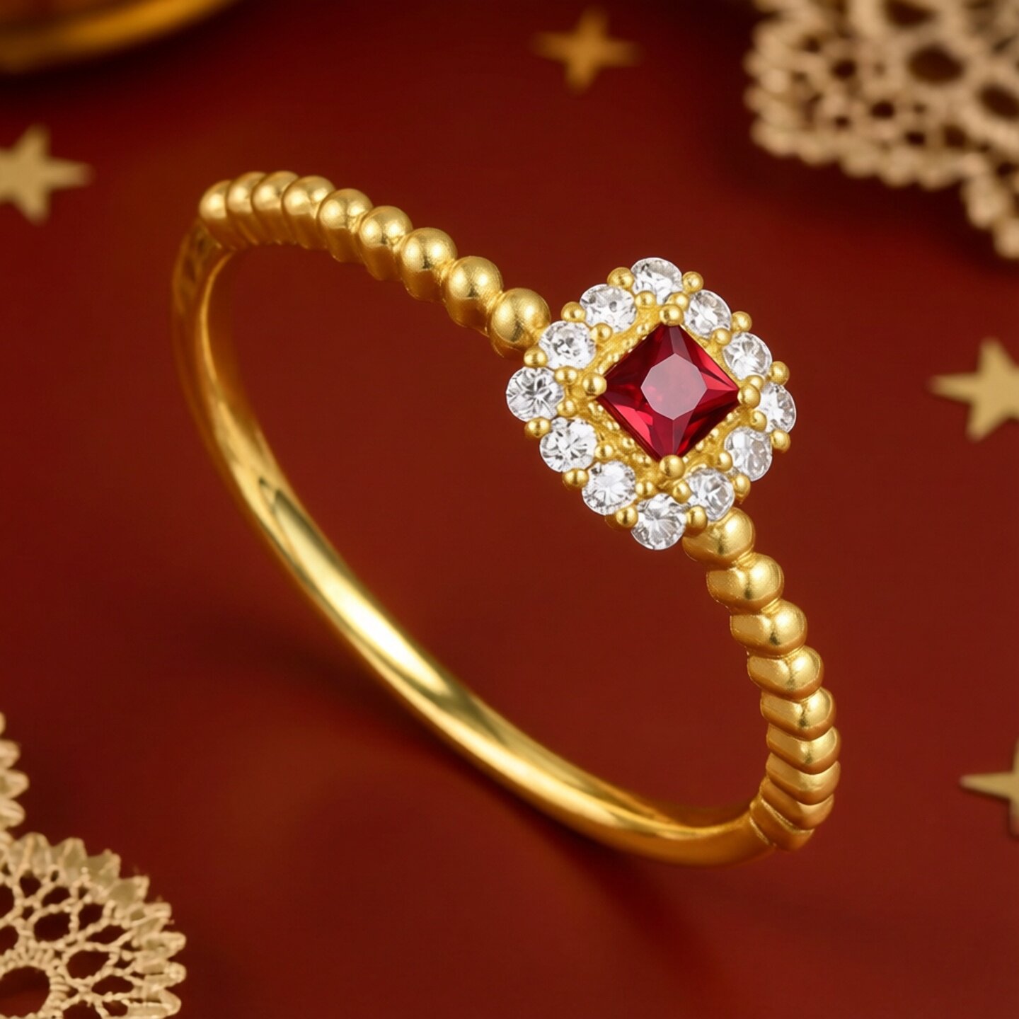 Chao Acer Starry Shadow Gold Diamond Ring Pure Gold Ruby Ring Hand Decoration Ancient Gold Dot Diamond Advanced W