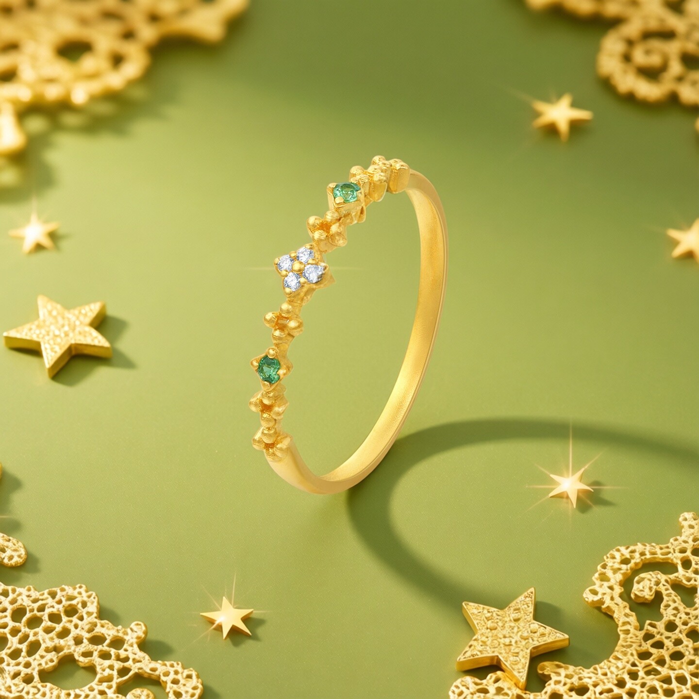 Trendy Acer Starry Shadow Gold Diamond Garnet Ring Pure Gold Ring Hand Decoration 5G Fashion Inlaid Dot Diamond W