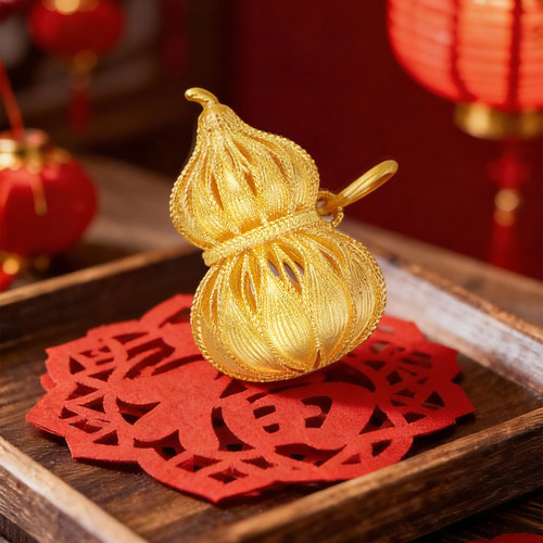 潮宏基非遗花丝福禄黄金吊坠足金挂坠颈饰古法葫芦高级母亲节卟 - 图2