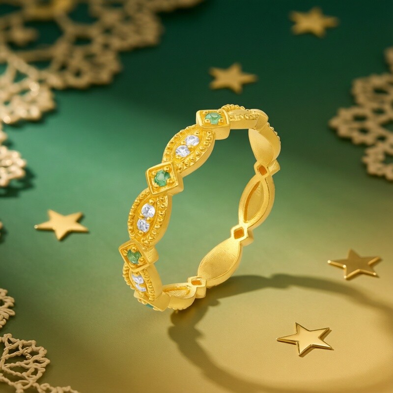 Trendy Acer Starry Shadow Gold Diamond Garnet Ring Pure Gold Ring Hand Decoration 5G Fashion Inlaid Dot Diamond W