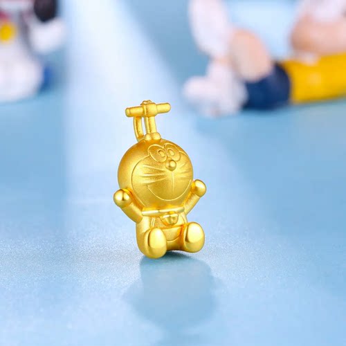 潮宏基哆啦A梦黄金吊坠足金挂坠3D硬金竹蜻蜓可爱正版生日礼物 - 图3