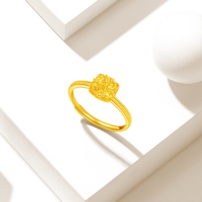Trendy Acer high-gloss gold ring solid gold hand jewelry 5G adjustable flashing small sugar cube birthday gift pricing