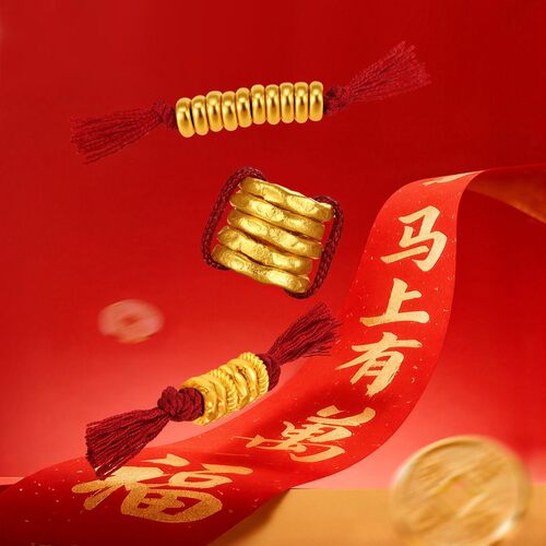 潮宏基盘缠金足金吊坠黄金转运串珠可DIY手绳项链送礼生日送礼 - 图2